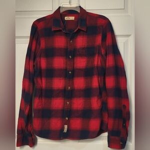 Men's Blue And Red Plaid Hollister Flannel Shirt Size Large